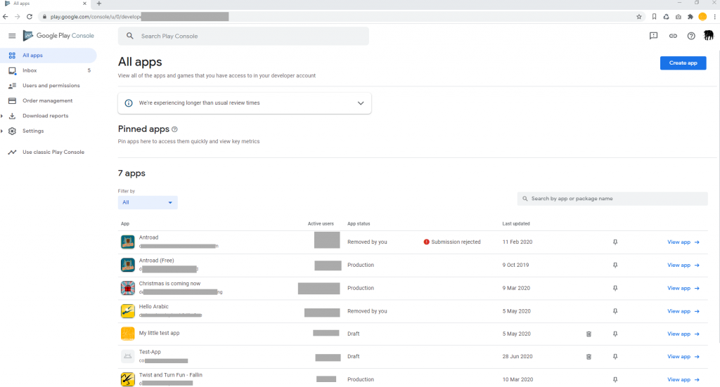 Google Play Console Users and Permissions