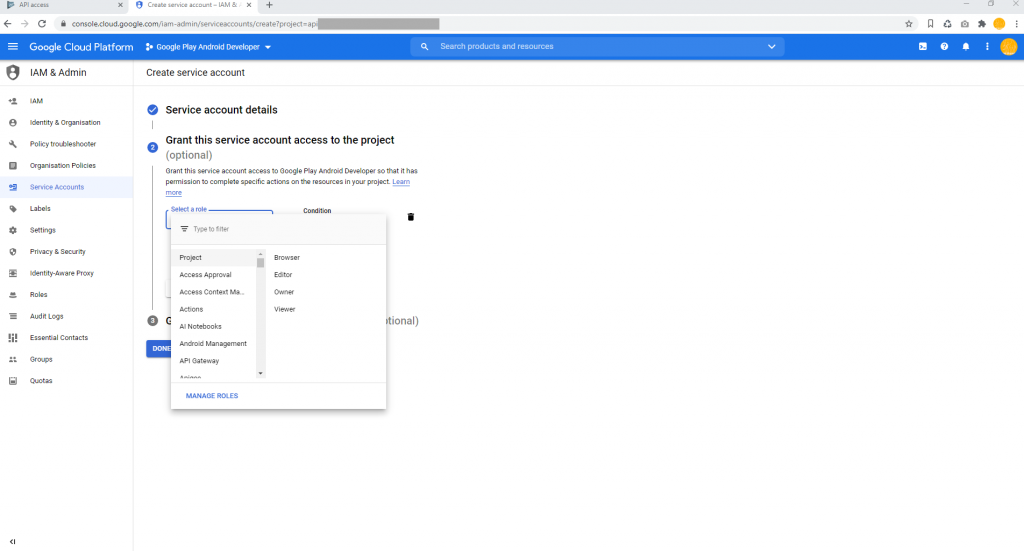 Google Cloud Select Role