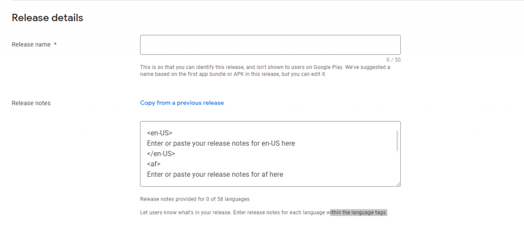 Google Play Console New Release
